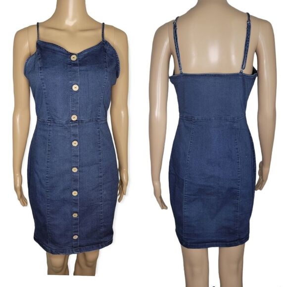BLASHE STRAPPY BUTTON FRONT DENIM DRESS - Picture 1 of 10